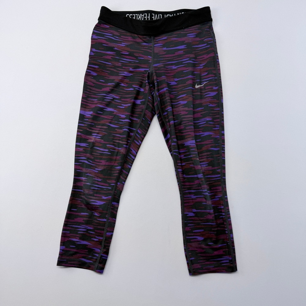 Nike Dri-FIT Womens Purple Camo Cropped Running Leggings Small